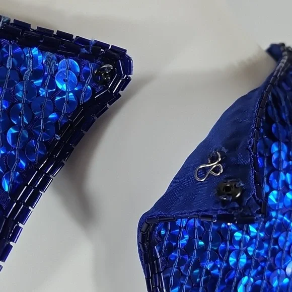 Vintage Sterling By Stone Ferris Blue Sequin Silk Open Back Coctail Party Dress - Picture 9 of 16